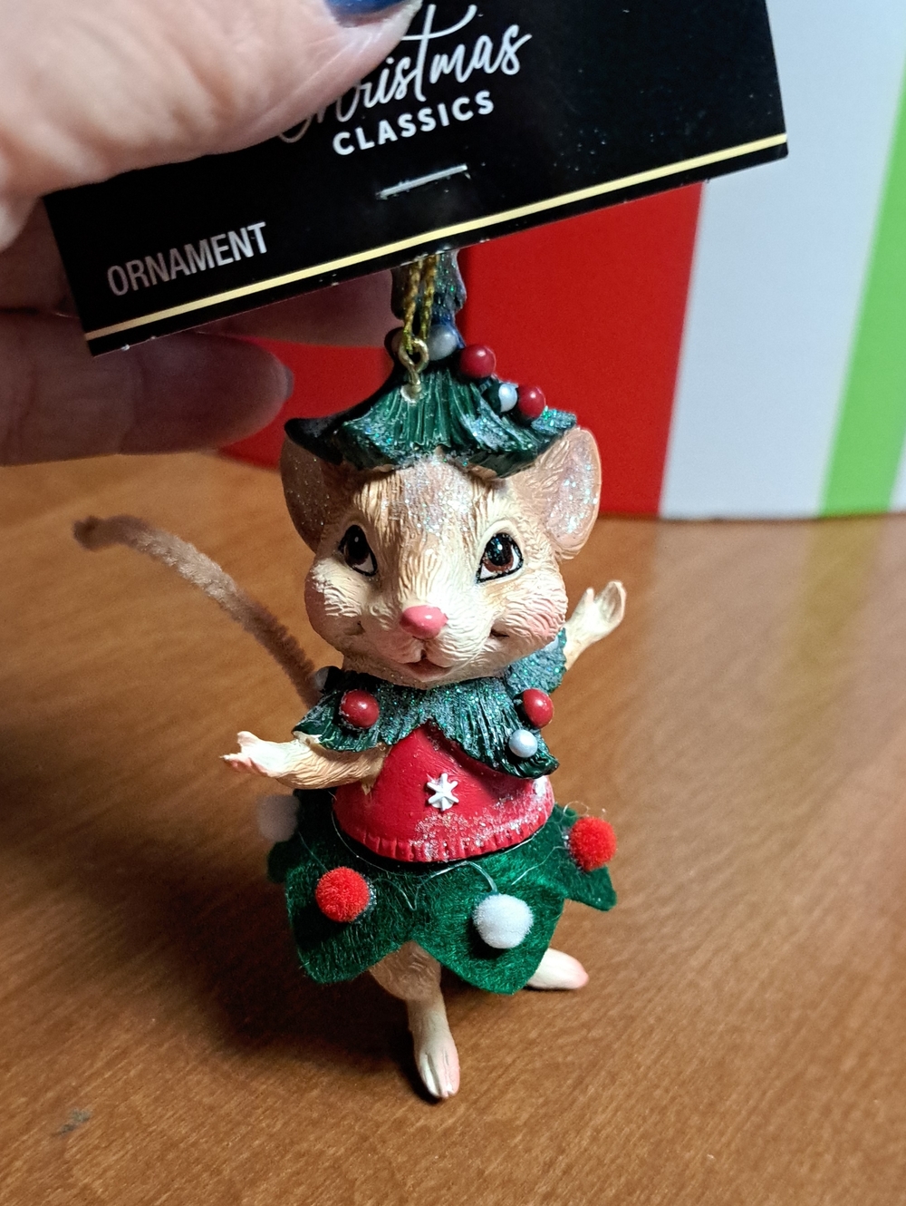 Christmas Classics Mouse Tree Ornament in Green and Red